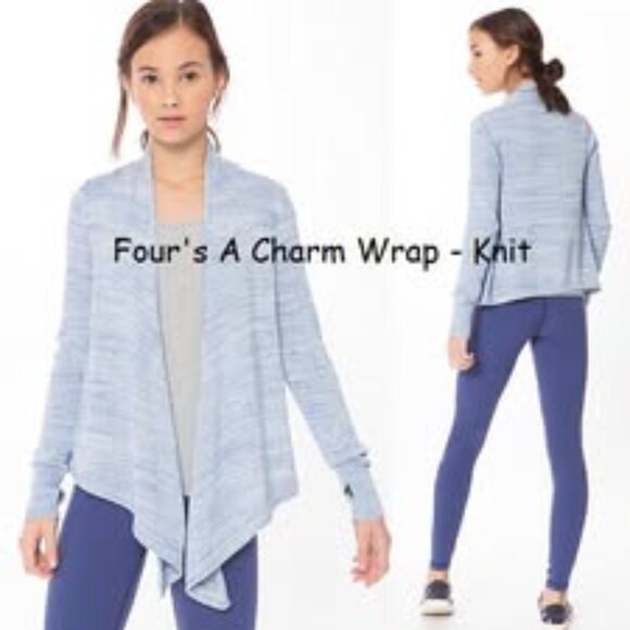 Ivivva Girl by Lululemon 🍋 Four's A Charm Wrap Sweater Blue Knit  size 8 - Picture 2 of 6